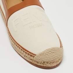 Fendi Brown/Cream Canvas And Leather Slip On Loafers Size 43