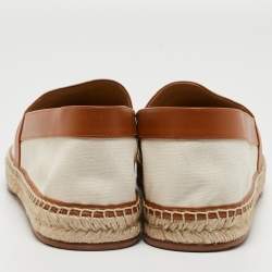 Fendi Brown/Cream Canvas And Leather Slip On Loafers Size 43