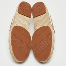 Fendi Brown/Cream Canvas And Leather Slip On Loafers Size 43