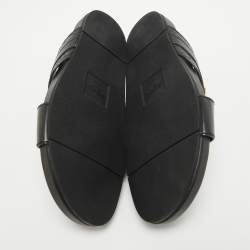 Fendi Black Crocodile and Leather Flat Slides Size 44