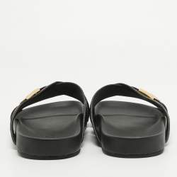 Fendi Black Crocodile and Leather Flat Slides Size 44