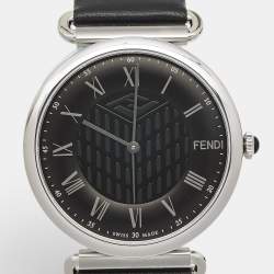 Pre Owned Fendi Black Stainless Steel Leather Palazzo F137060201 Men's Wristwatch 41 mm