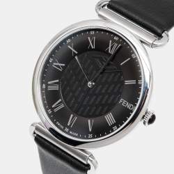 Pre Owned Fendi Black Stainless Steel Leather Palazzo F137060201 Men's Wristwatch 41 mm