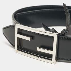 Fendi Black/Navy Blue Leather FF Buckle Reversible Belt 85 CM