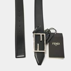 Fendi Black/Navy Blue Leather FF Buckle Reversible Belt 85 CM