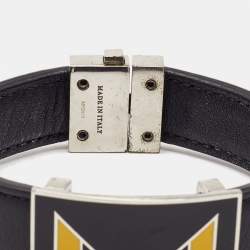 Fendi Monster Eye Enamel Leather Silver Tone Bracelet