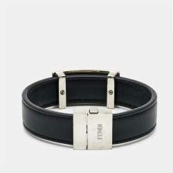 Fendi Monster Eye Enamel Leather Silver Tone Bracelet