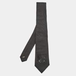 Fendi Black Monster Eye Embellished Silk Tie