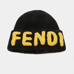 Fendi Black/Yellow Logo Knit Wool Beanie ( One Size )