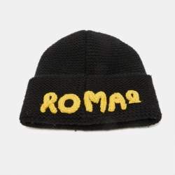 Fendi Black/Yellow Logo Knit Wool Beanie ( One Size )