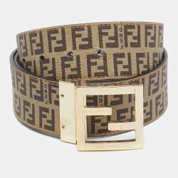 Fendi Tobacco Zucchino and Zucca Coated Canvas FF Buckle Reversible Belt 