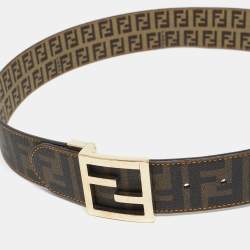 Fendi Tobacco Zucchino and Zucca Coated Canvas FF Buckle Reversible Belt 