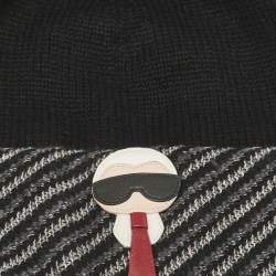 Fendi x Karl Lagerfeld Black Applique Cashmere Pom Pom Beanie 