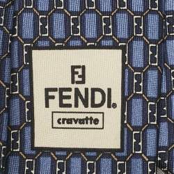 Fendi Navy Blue Printed Silk Tie