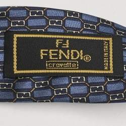 Fendi Navy Blue Printed Silk Tie