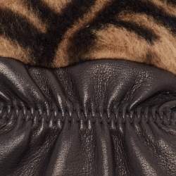 Fendi Brown FF Shearling and Leather Gloves 