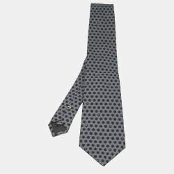 Fendi Grey Honeycomb Patterned Silk Tie