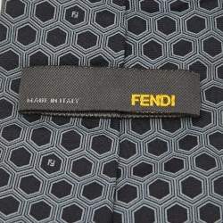 Fendi Grey Honeycomb Patterned Silk Tie