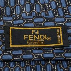 Pre Owned Fendi Blue Printed Silk Traditional Tie