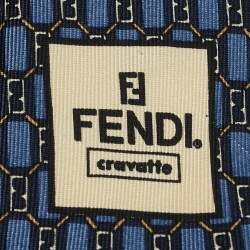 Pre Owned Fendi Blue Printed Silk Traditional Tie
