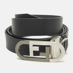 Pre Owned Fendi O'Lock Cut to Size Buckle Belt Black/Grey Leather