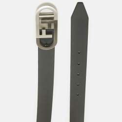 Pre Owned Fendi O'Lock Cut to Size Buckle Belt Black/Grey Leather