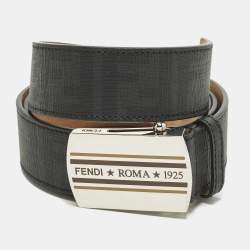 Pre Owned Fendi Roma 1925 100 CM Buckle Belt Black Zucca Coated Canvas
