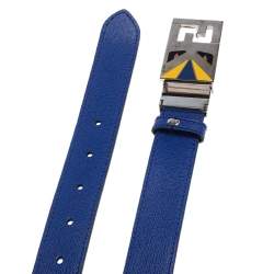 Pre Owned Fendi Blue/Black Leather Reversible Monster Belt 107CM