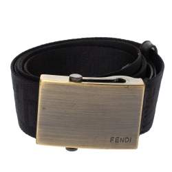 Pre Owned  Fendi Black Zucca Nylon and Leather Buckle Belt 105CM