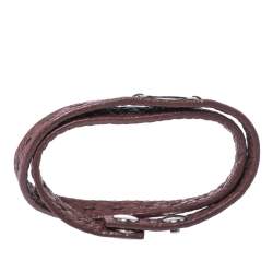 مملوكة مسبقًا Fendi Selleria Brown Leather Silver Tone Double Wrap Bracelet
