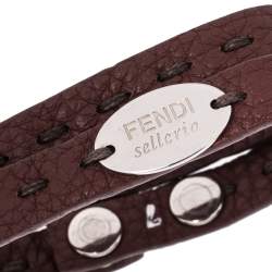 مملوكة مسبقًا Fendi Selleria Brown Leather Silver Tone Double Wrap Bracelet
