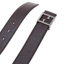 Pre Owned Fendi Dark Brown Leather FF Logo Belt 100CM