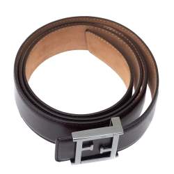 Pre Owned Fendi Dark Brown Leather FF Logo Belt 100CM