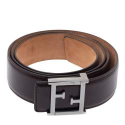 Pre Owned Fendi Dark Brown Leather FF Logo Belt 100CM