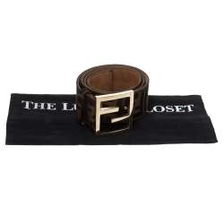 Pre Owned Fendi Tobacco Zucca Canvas Buckle Belt 90CM
