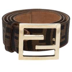 Pre Owned Fendi Tobacco Zucca Canvas Buckle Belt 90CM