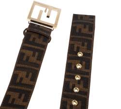 Pre Owned Fendi Tobacco Zucca Canvas Buckle Belt 90CM