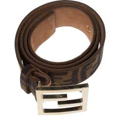 Pre Owned Fendi Tobacco Zucca Canvas Buckle Belt 90CM