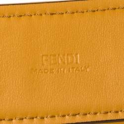 Pre Owned Fendi Mustard Yellow/Tobacco Zucca Coated Canvas and Leather Trim Buckle Belt 100CM