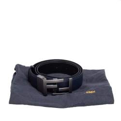 مملوكة مسبقًا Fendi Navy Blue/Black Leather FF Logo Buckle Reversible Belt 108 CM