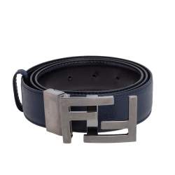 مملوكة مسبقًا Fendi Navy Blue/Black Leather FF Logo Buckle Reversible Belt 108 CM