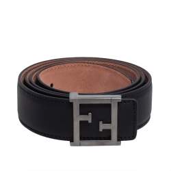 Fendi Black Leather FF Logo Buckle Belt 100 CM