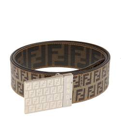 Fendi Tobacco Zucca Coated Canvas Reversible Buckle Belt 90 CM