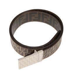 Fendi Tobacco Zucca Coated Canvas Reversible Buckle Belt 90 CM