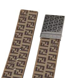 Fendi Tobacco Zucca Coated Canvas Reversible Buckle Belt 90 CM
