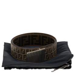 Fendi Tobacco Zucca Coated Canvas Reversible Buckle Belt 90 CM