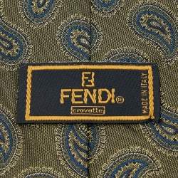 Fendi Green Paisley Silk Jacquard Tie
