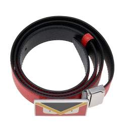 Pre Owned Fendi Orange/Black Leather Reversible Monster Belt 96CM