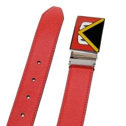 Pre Owned Fendi Orange/Black Leather Reversible Monster Belt 96CM
