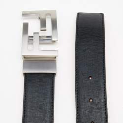 Pre Owned Fendi Black/Orange Leather FF Logo Buckle Reversible Belt 90CM